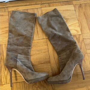 Jimmy Choo 37.5 tan suede boots with wooden heel